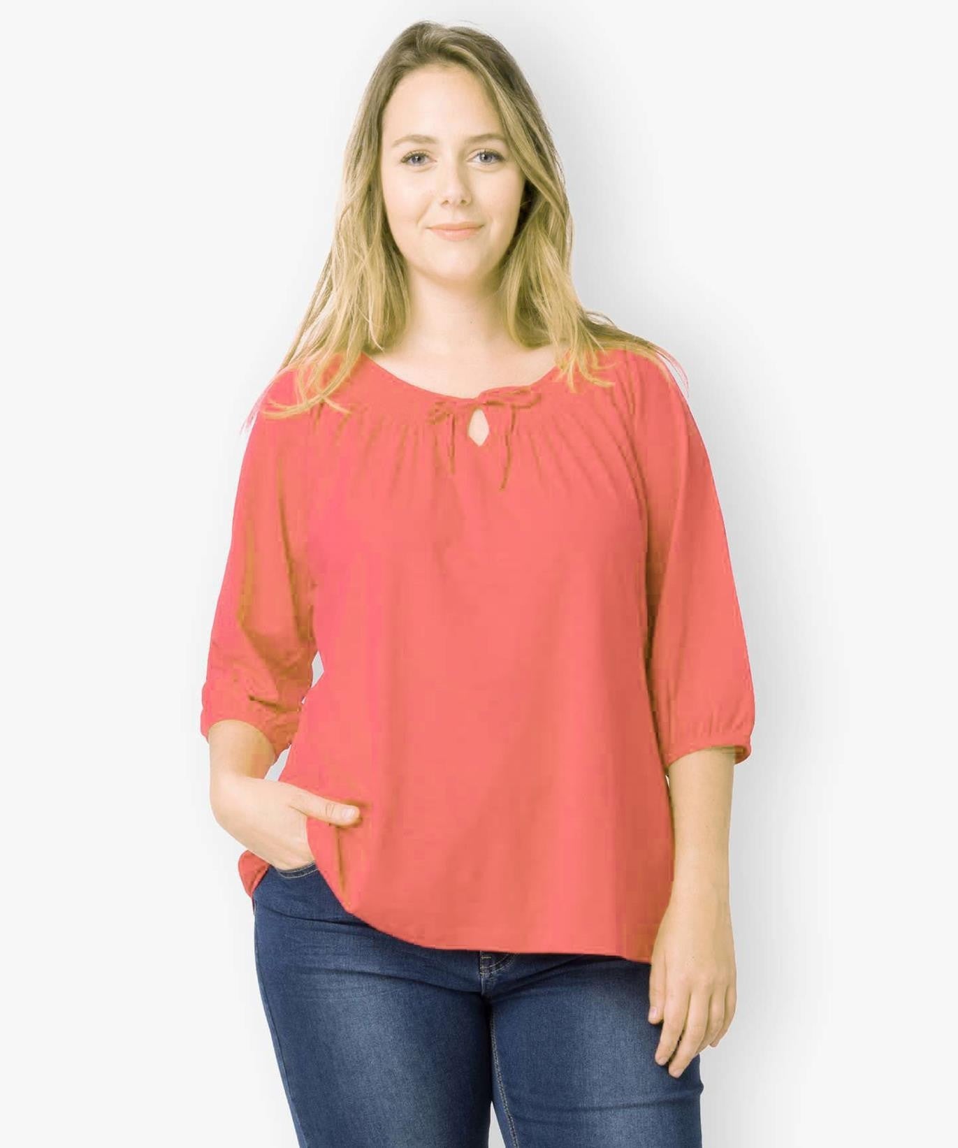 4 Sleeve Solid Women Pink Top 