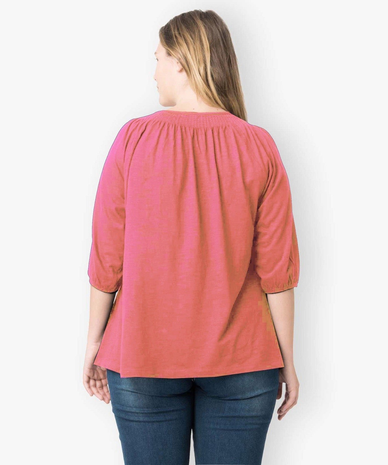 4 Sleeve Solid Women Pink Top 