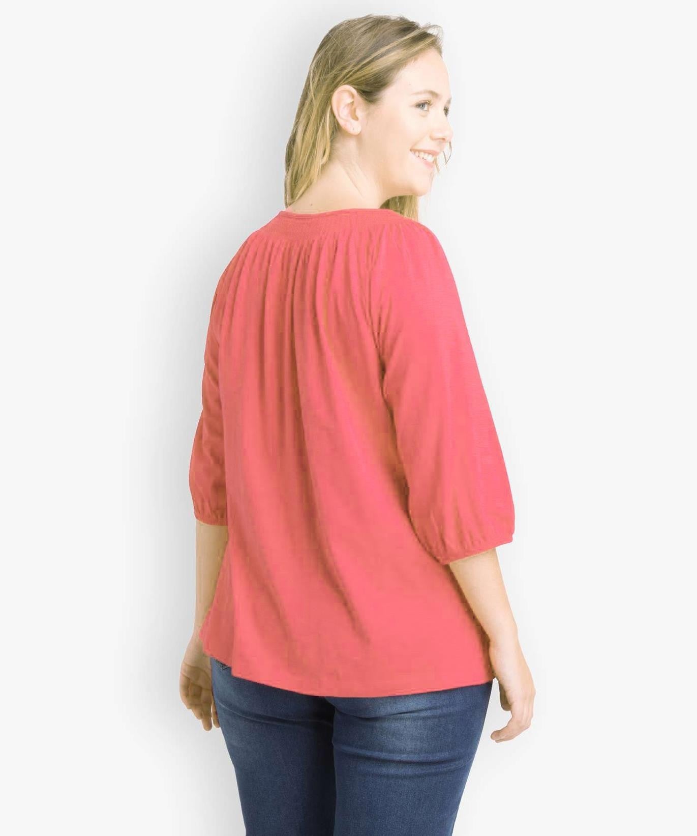 4 Sleeve Solid Women Pink Top 
