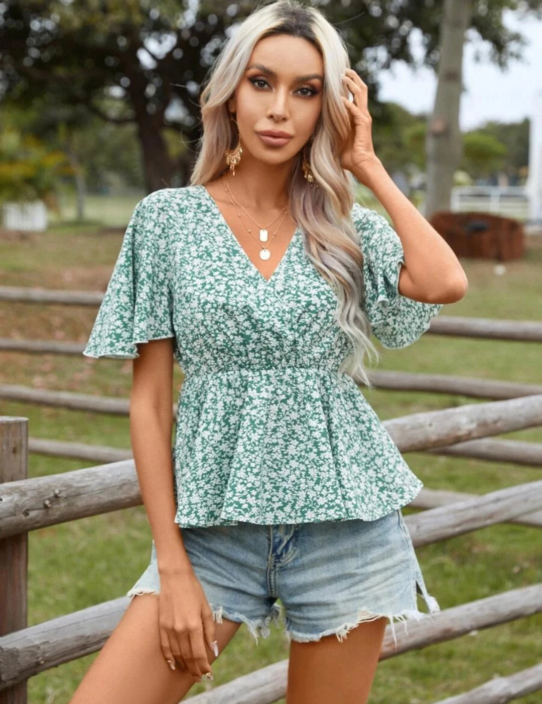 KOTTY Casual Printed Women Green, White Top 