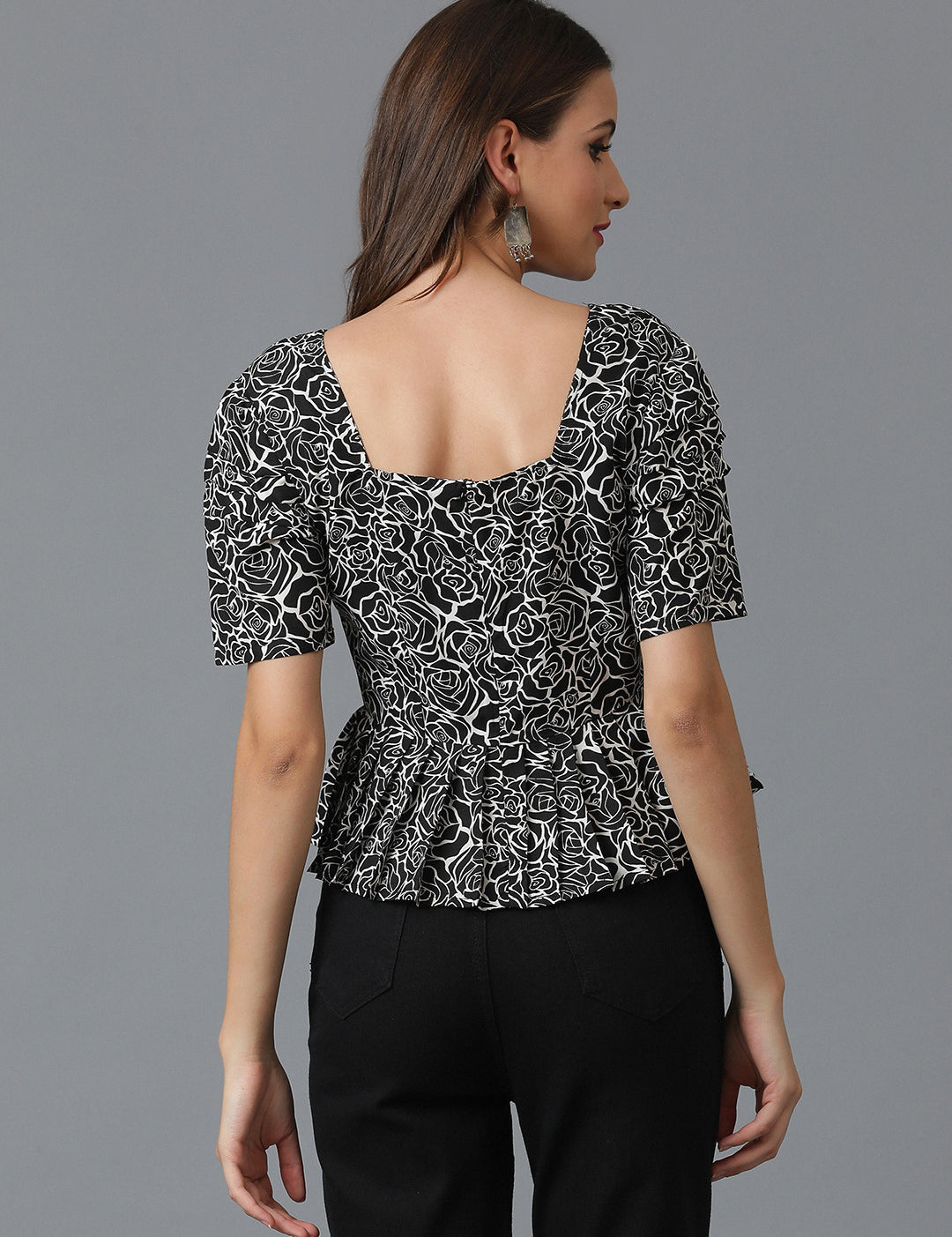 KOTTY Casual Printed Women Black, White Top 