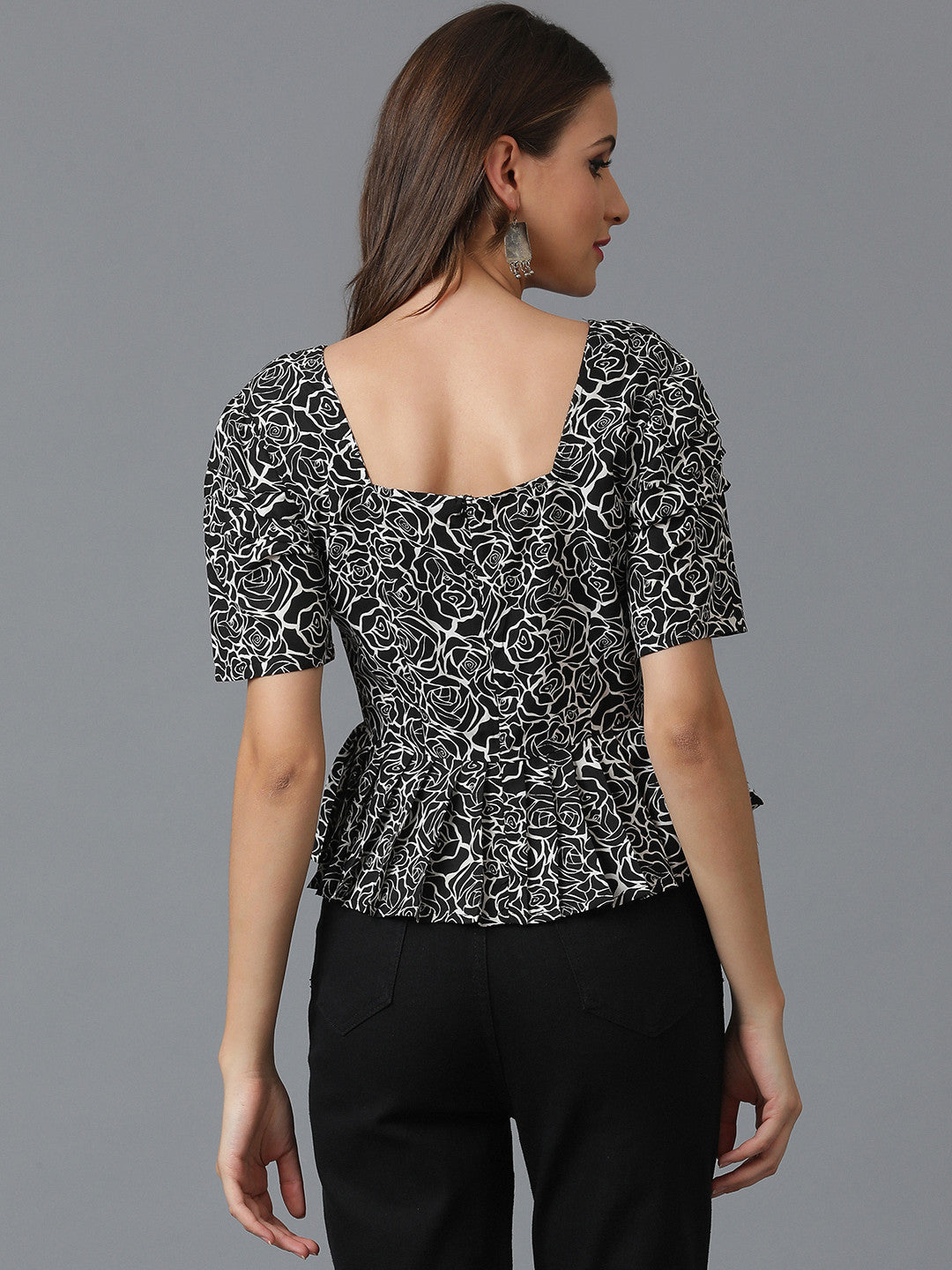 KOTTY Casual Printed Women Black, White Top 