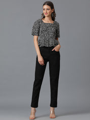 KOTTY Casual Printed Women Black, White Top 