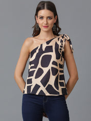 KOTTY Casual Printed Women Black, Beige Top 