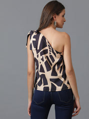 KOTTY Casual Printed Women Black, Beige Top 
