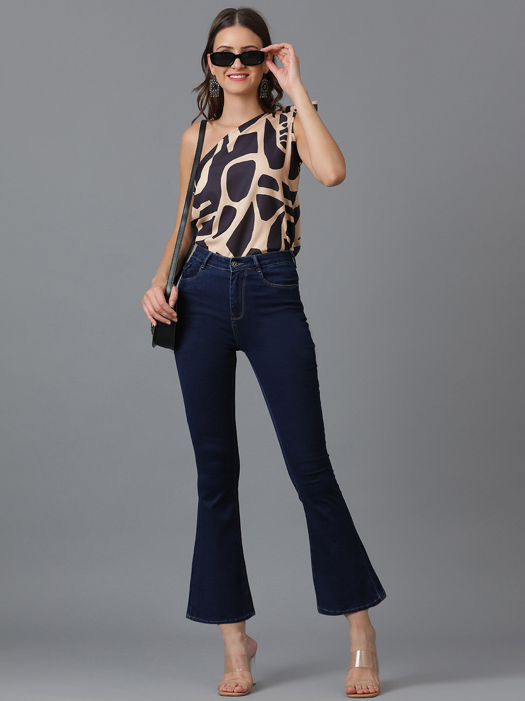KOTTY Casual Printed Women Black, Beige Top 