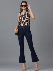 KOTTY Casual Printed Women Black, Beige Top 