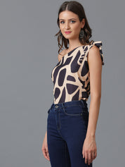 KOTTY Casual Printed Women Black, Beige Top 