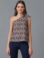KOTTY Casual Printed Women Black, White, Orange Top 