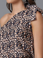 KOTTY Casual Printed Women Black, White, Orange Top 