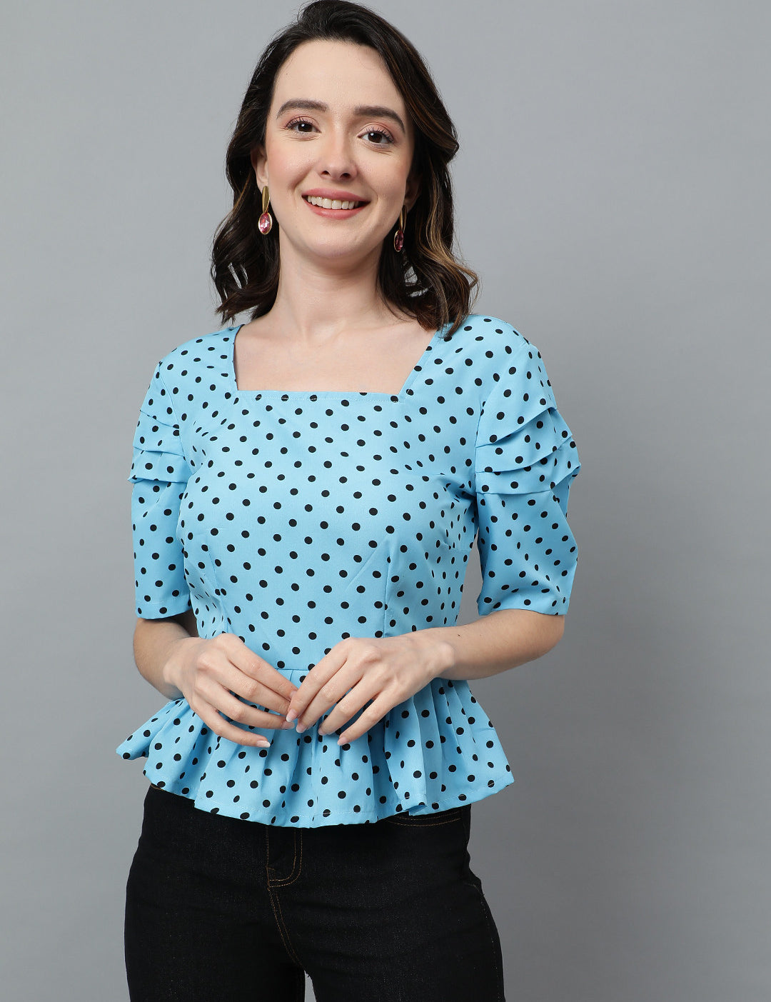 KOTTY Casual Printed Women Light Blue, Black Top 