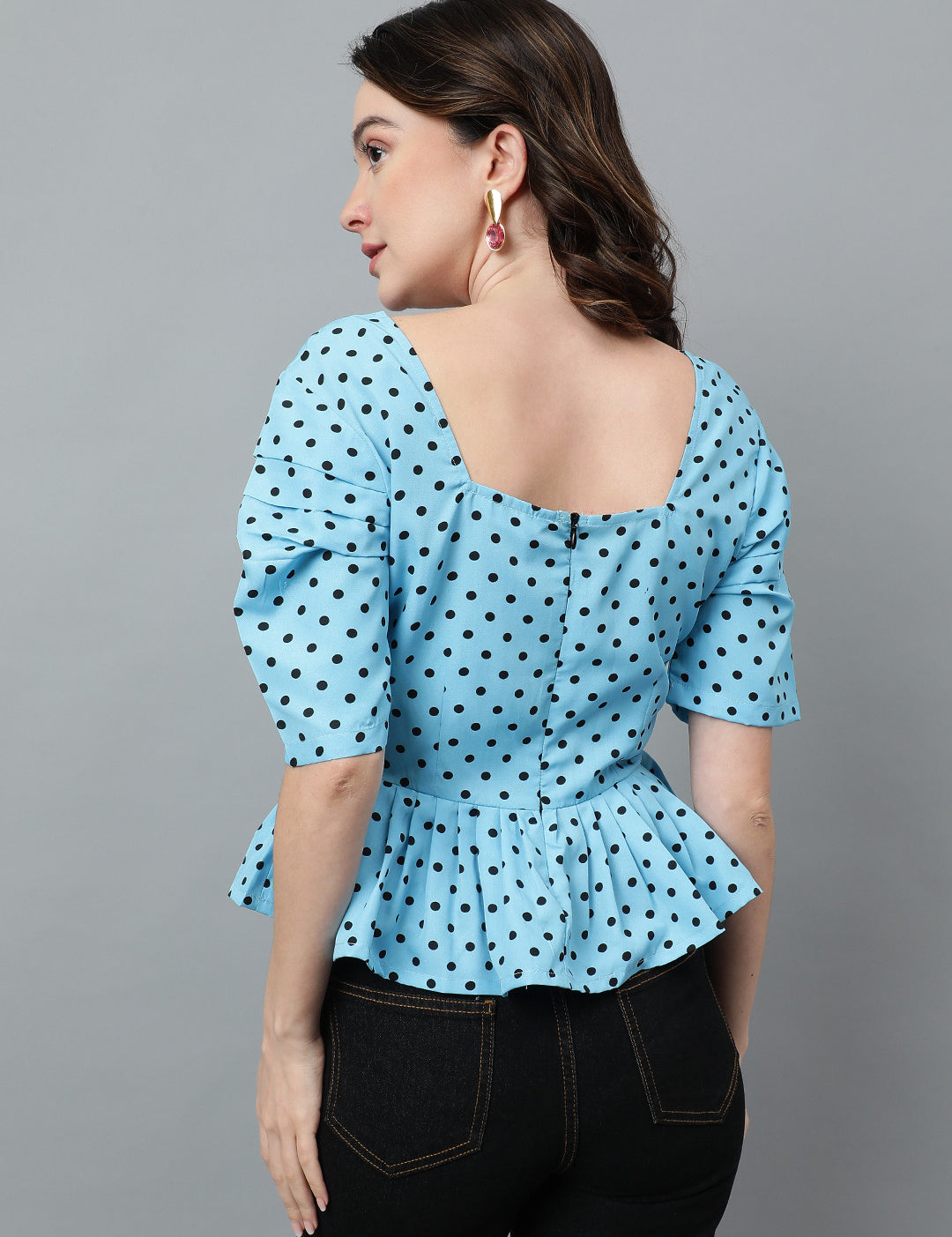 KOTTY Casual Printed Women Light Blue, Black Top 