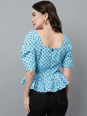 KOTTY Casual Printed Women Light Blue, Black Top 