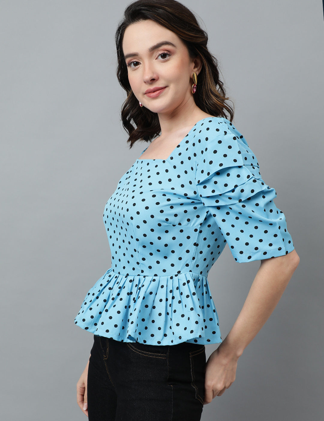 KOTTY Casual Printed Women Light Blue, Black Top 
