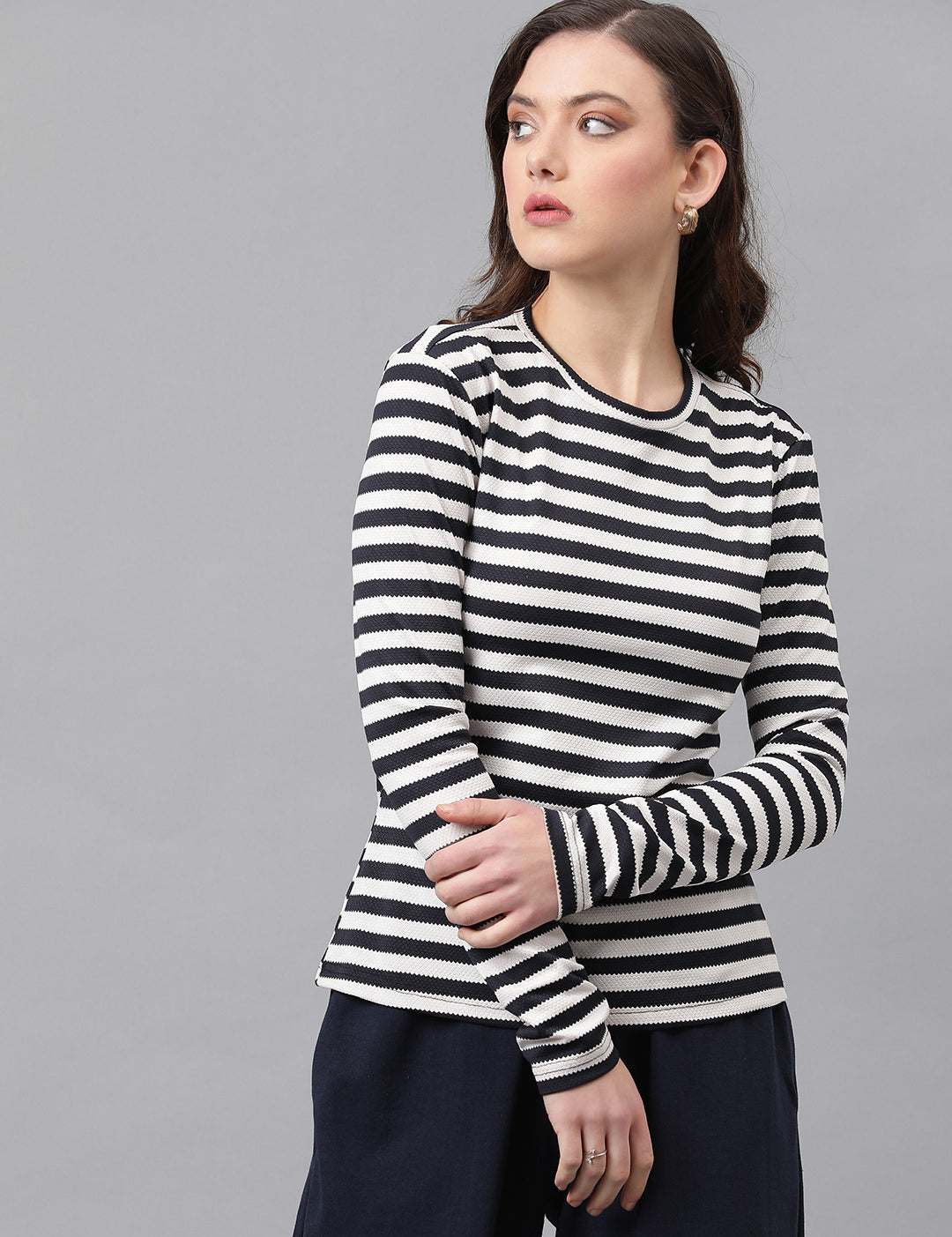KOTTY Casual Striped Women Black, White Top 