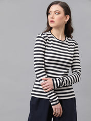 KOTTY Casual Striped Women Black, White Top 