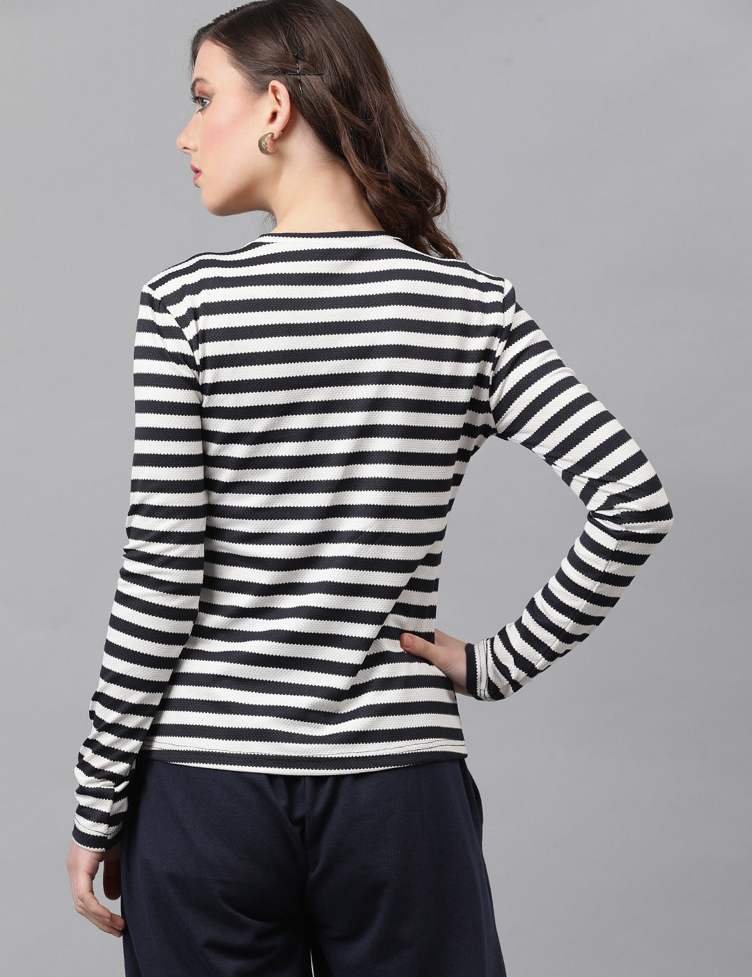 KOTTY Casual Striped Women Black, White Top 