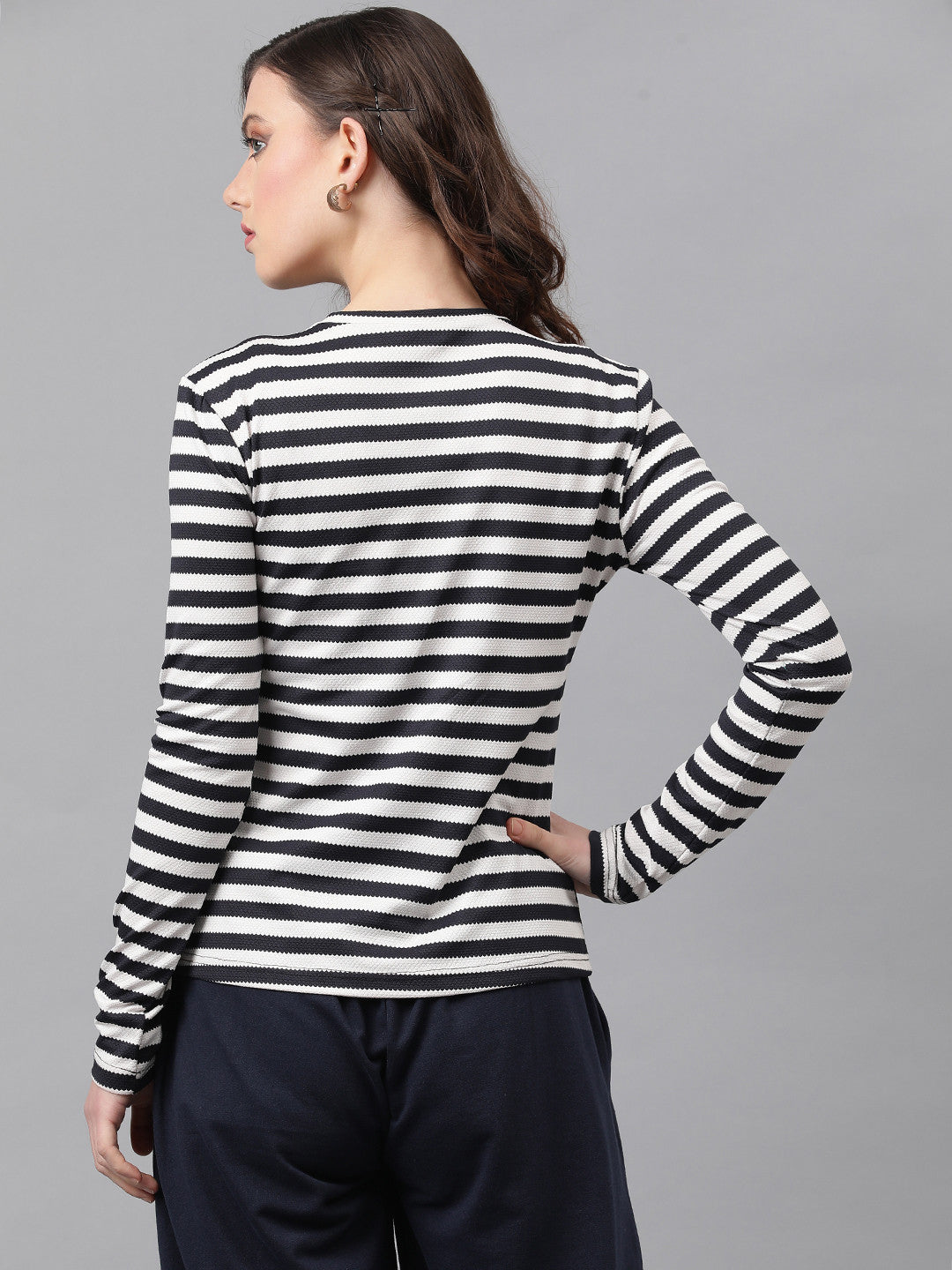 KOTTY Casual Striped Women Black, White Top 