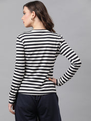 KOTTY Casual Striped Women Black, White Top 