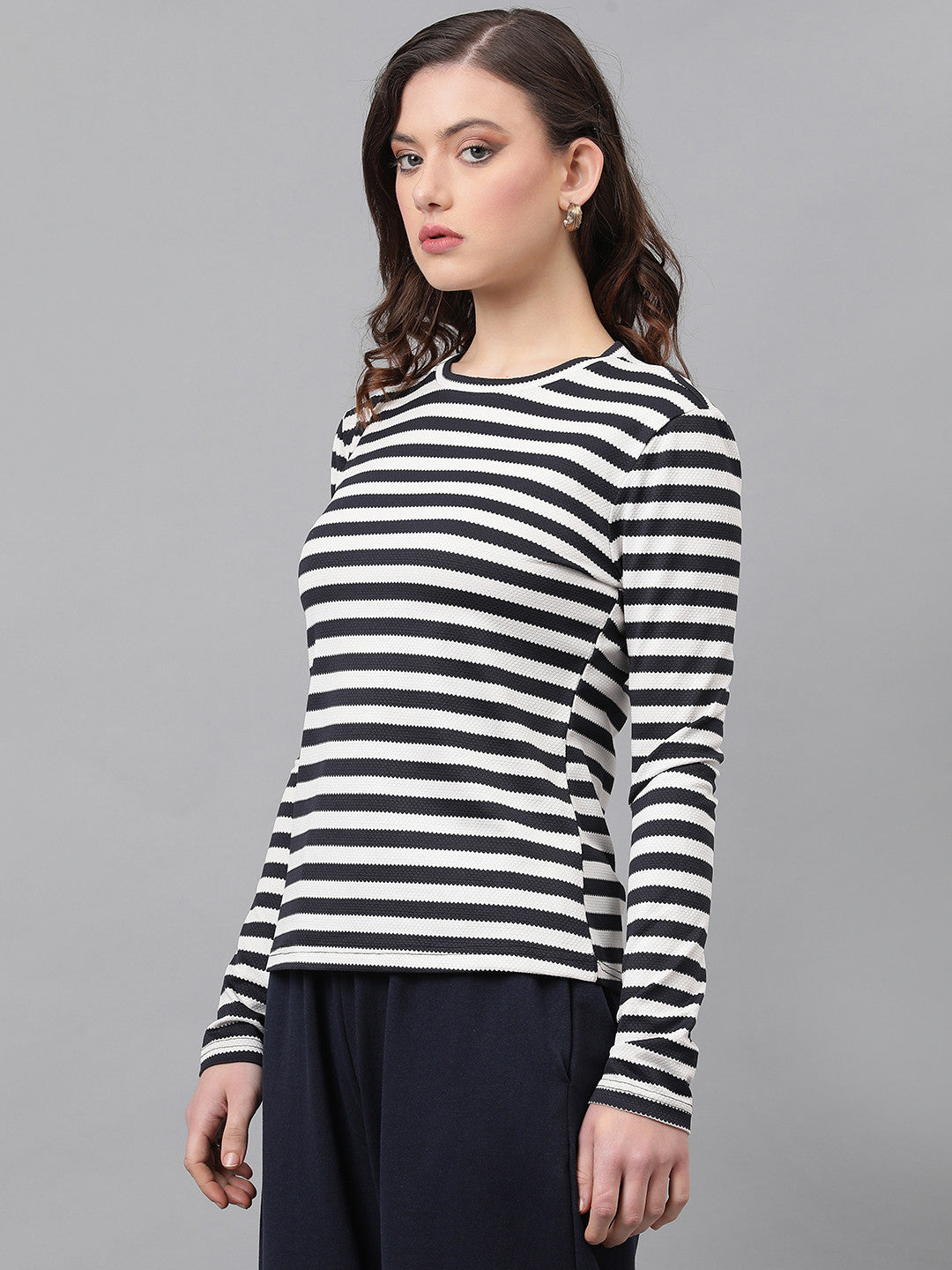 KOTTY Casual Striped Women Black, White Top 