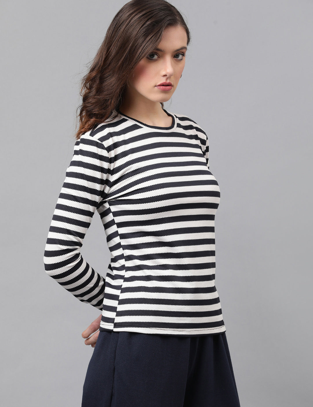KOTTY Casual Striped Women Black, White Top 