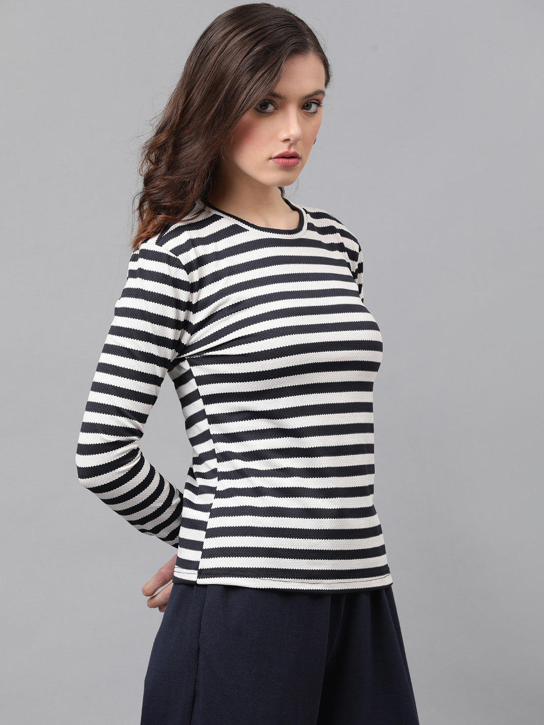 KOTTY Casual Striped Women Black, White Top 