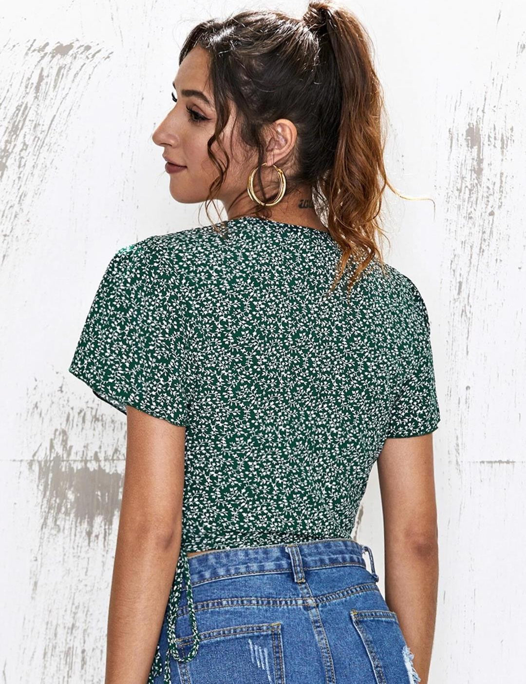 KOTTY Casual Printed Women Dark Green, White Top 