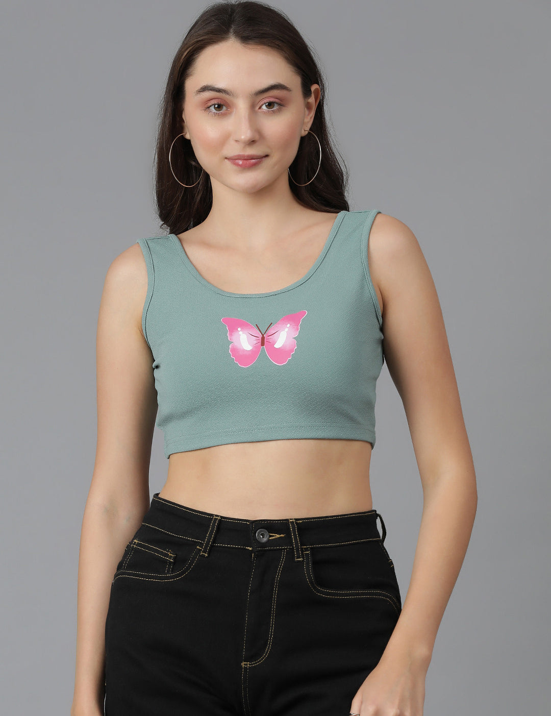 KOTTY Casual Printed Women Grey Top 