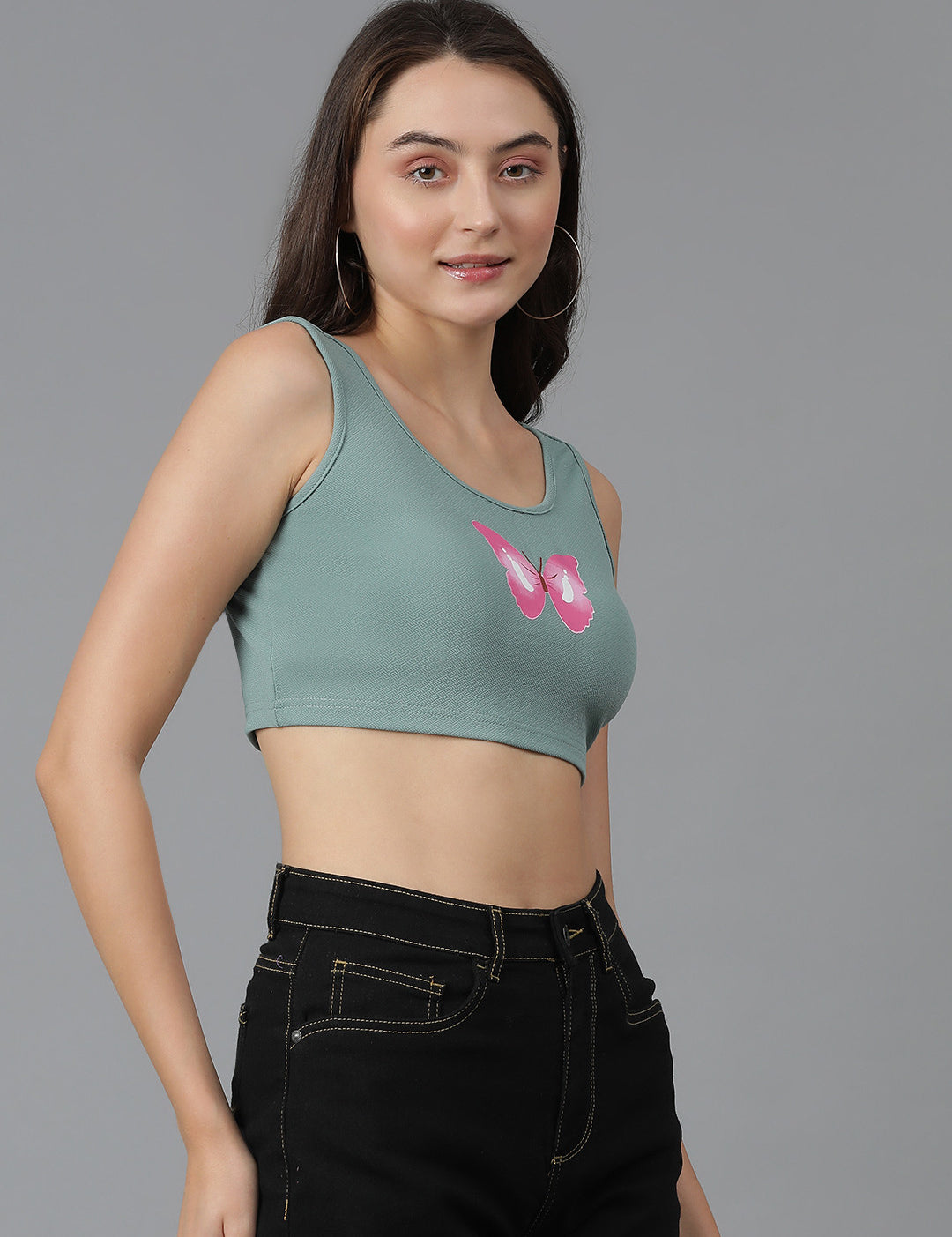 KOTTY Casual Printed Women Grey Top 
