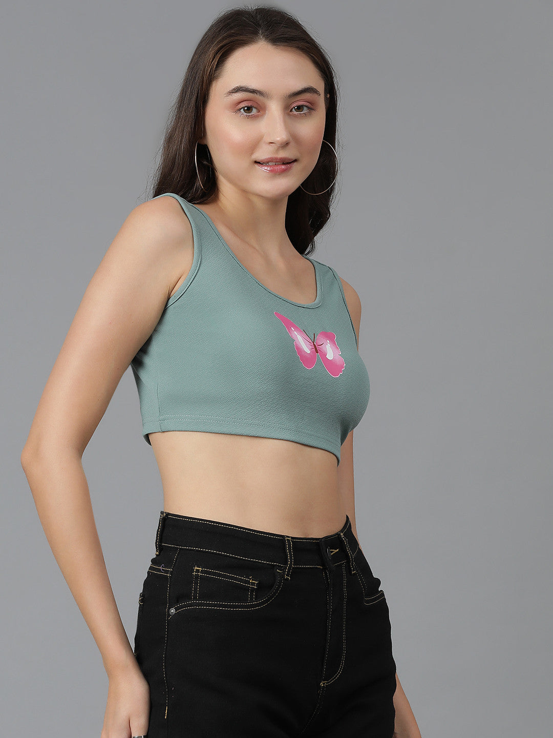 KOTTY Casual Printed Women Grey Top 