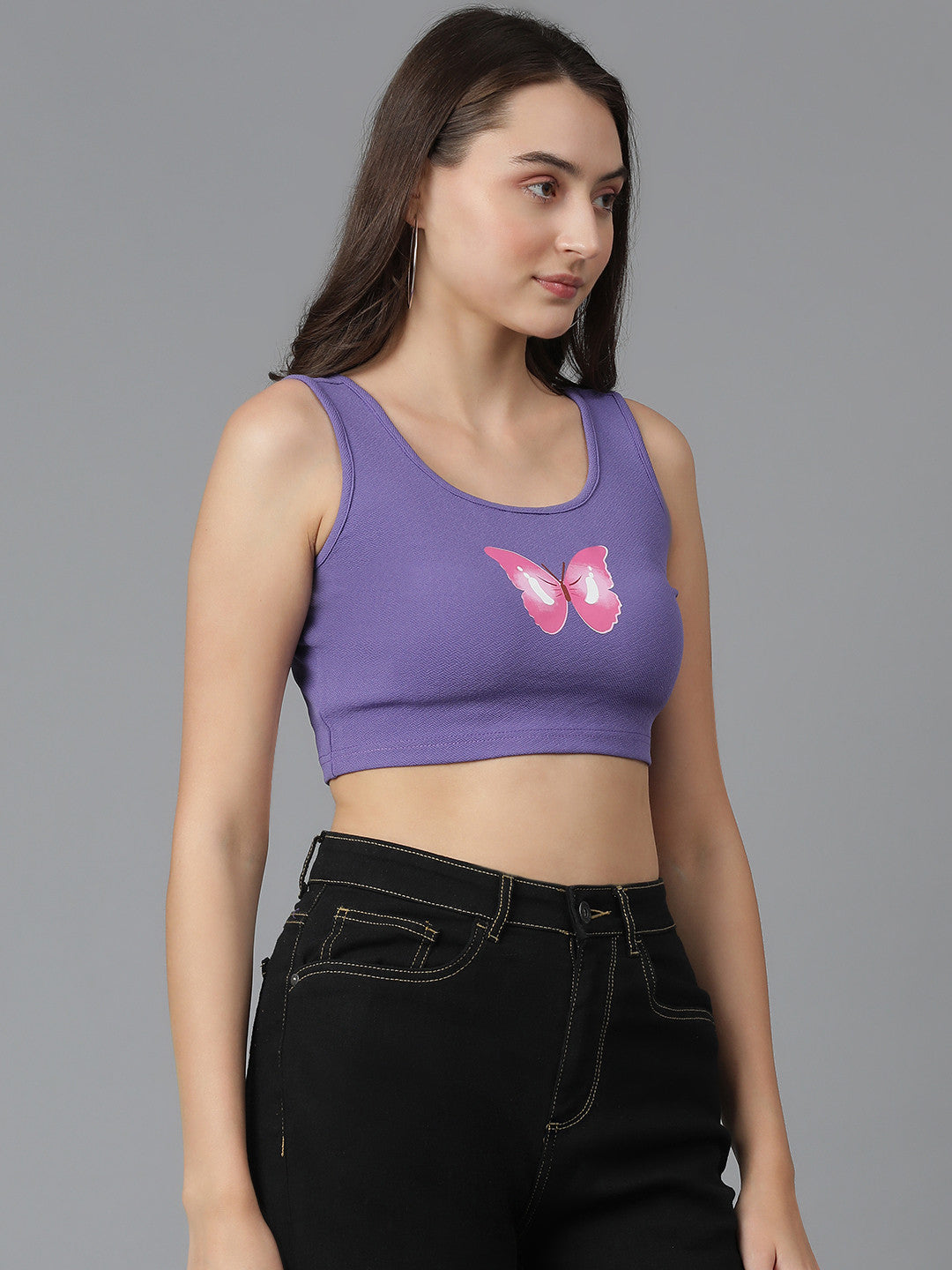 KOTTY Casual Printed Women Purple Top 