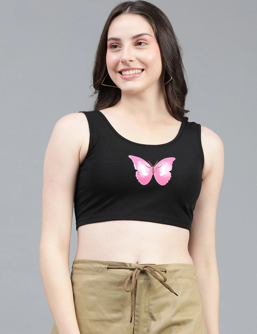 KOTTY Casual Printed Women Black Top 