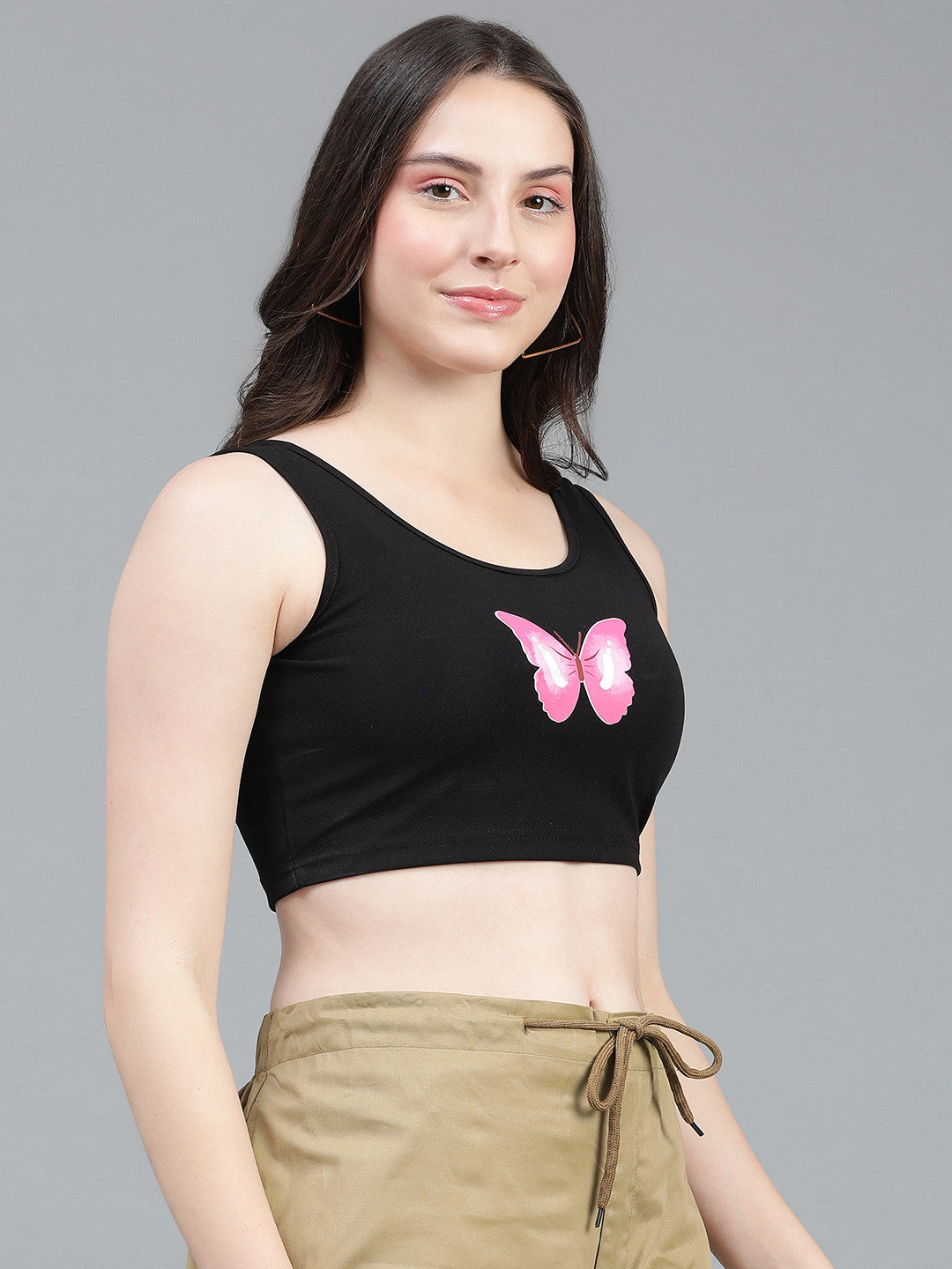 KOTTY Casual Printed Women Black Top 