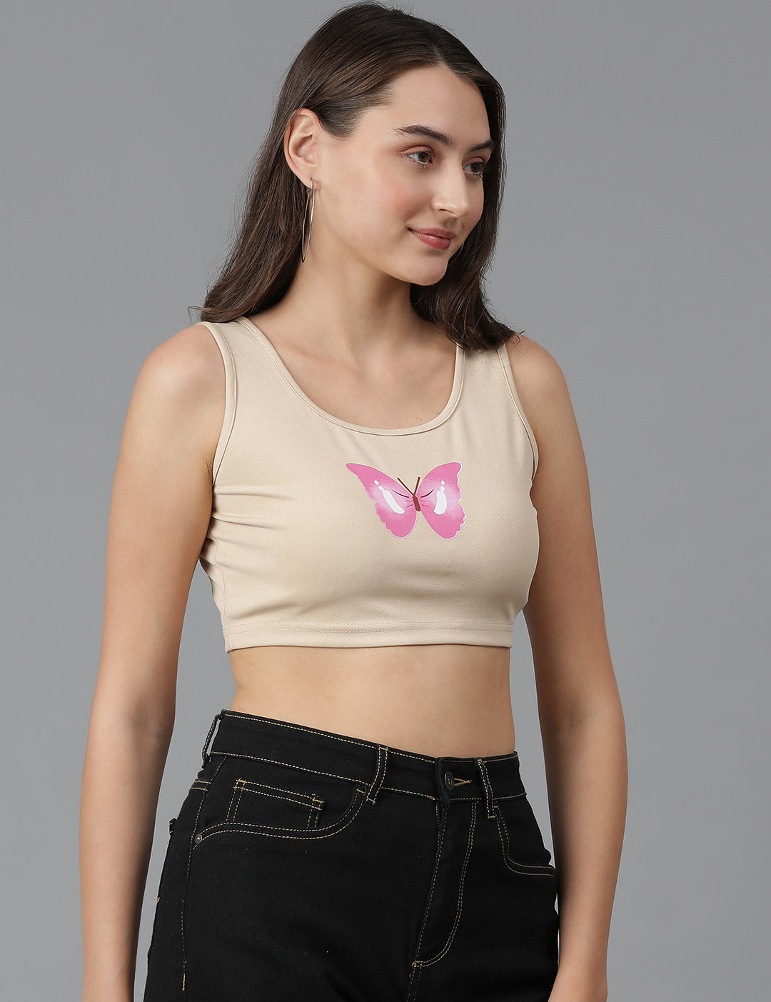 KOTTY Casual Printed Women Beige Top 