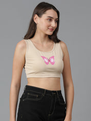 KOTTY Casual Printed Women Beige Top 