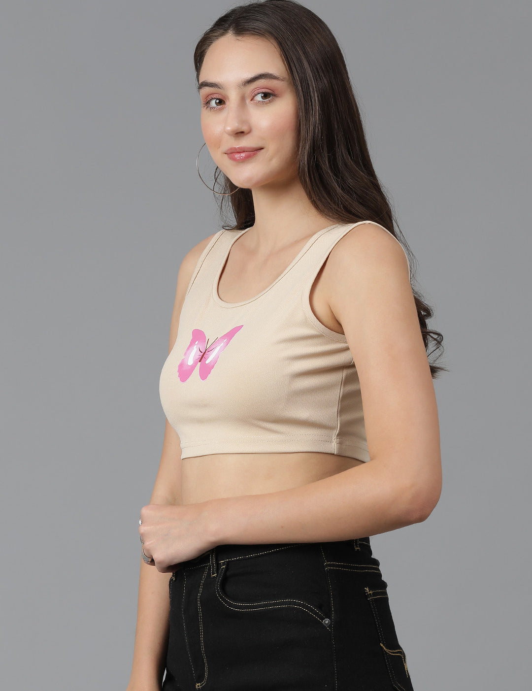 KOTTY Casual Printed Women Beige Top 