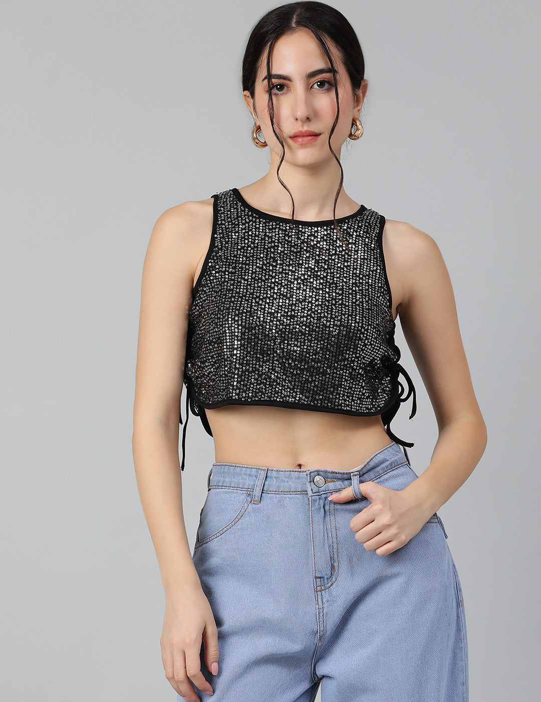 KOTTY Casual Solid Women Black Top 