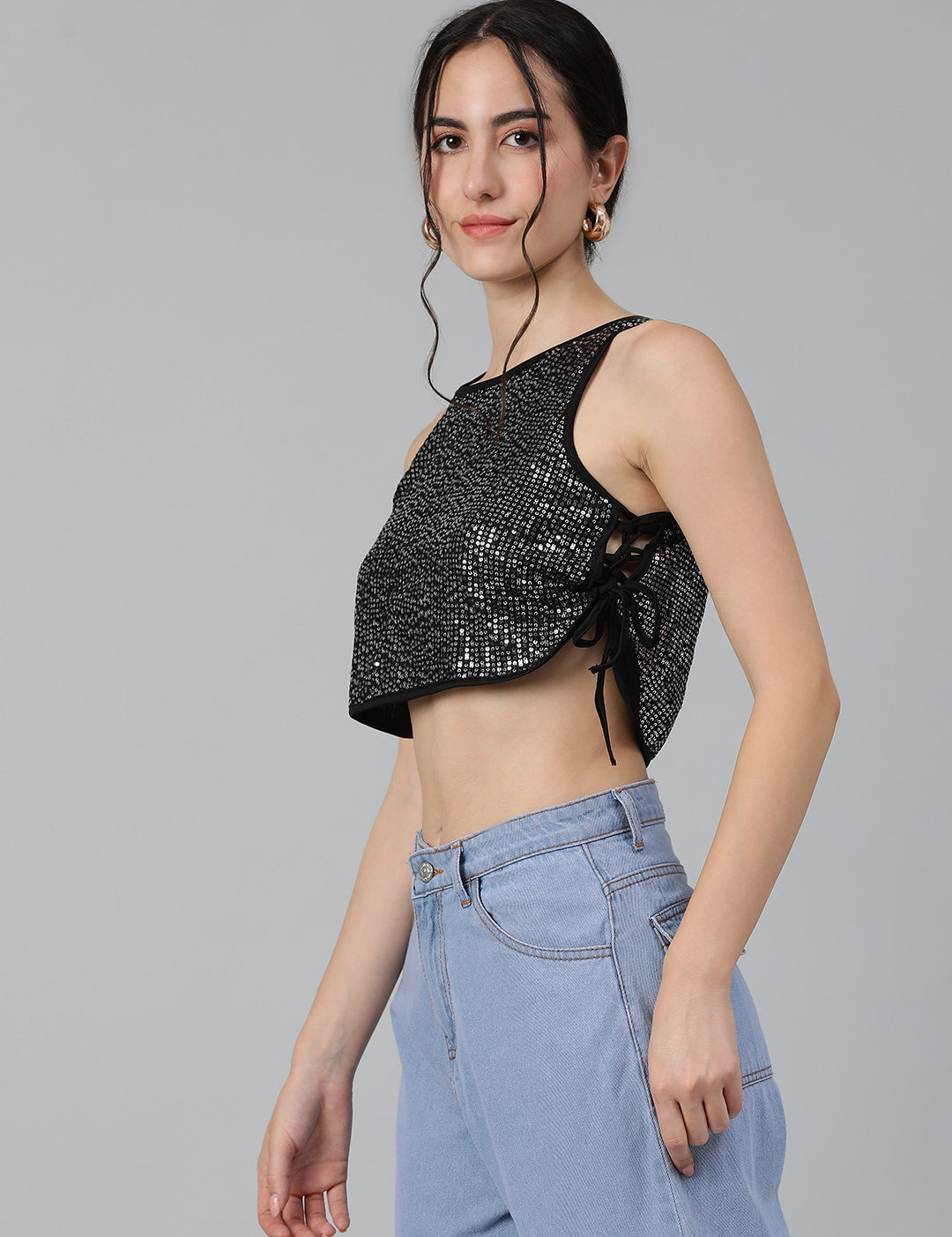 KOTTY Casual Solid Women Black Top 