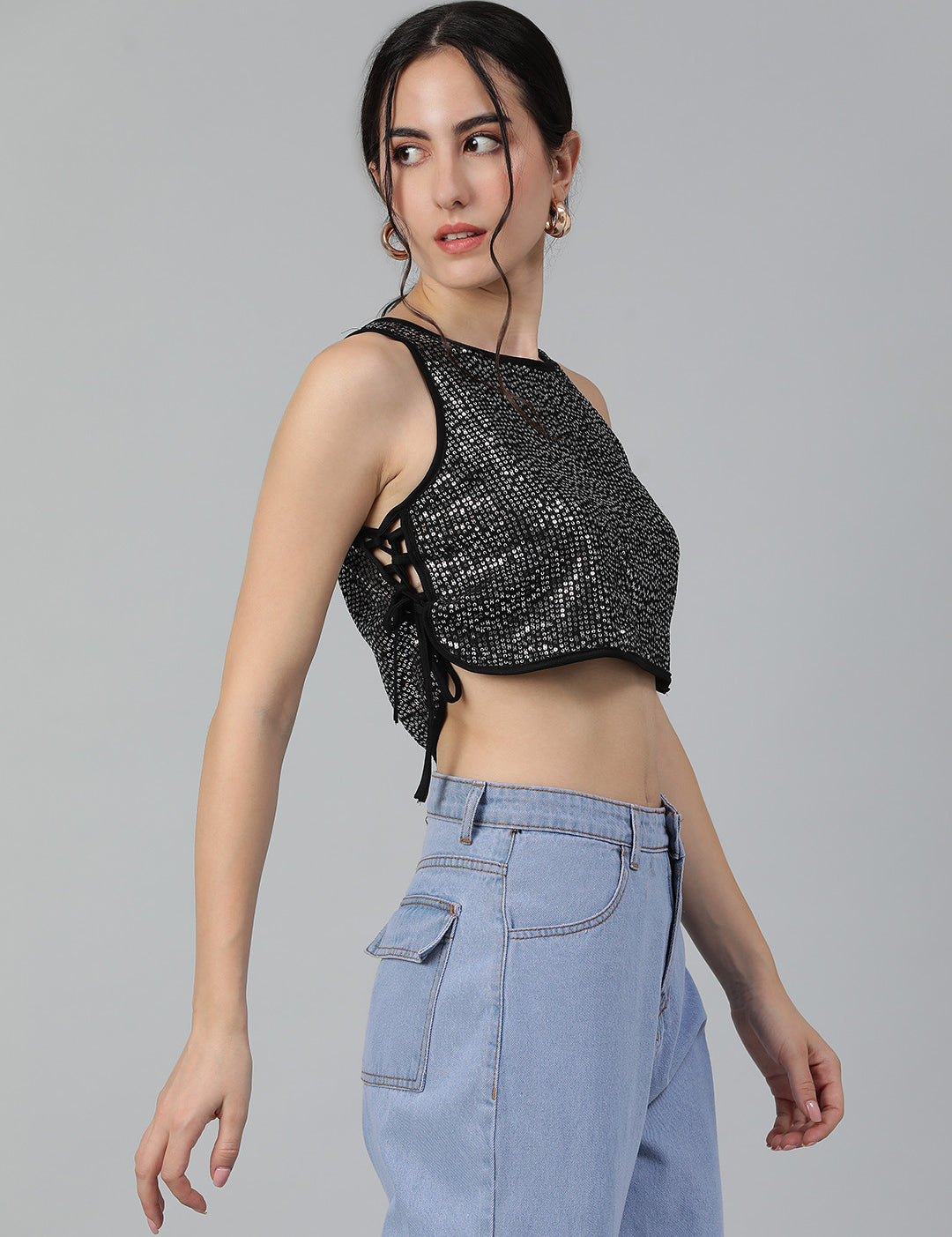 KOTTY Casual Solid Women Black Top 