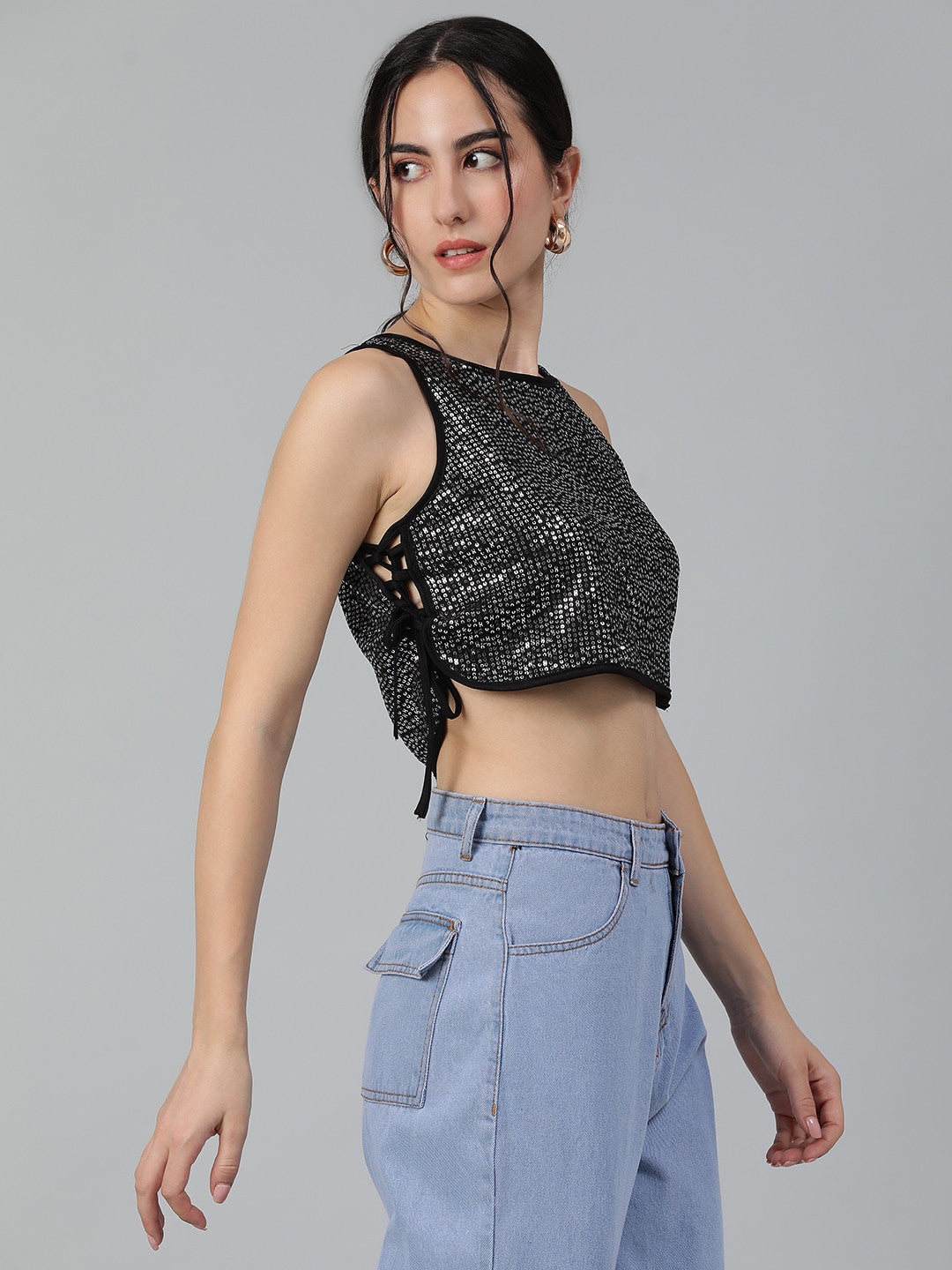 KOTTY Casual Solid Women Black Top 