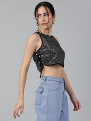 KOTTY Casual Solid Women Black Top 