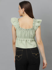 KOTTY Casual Solid Women Light Green Top 