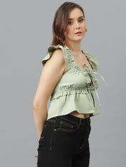 KOTTY Casual Solid Women Light Green Top 