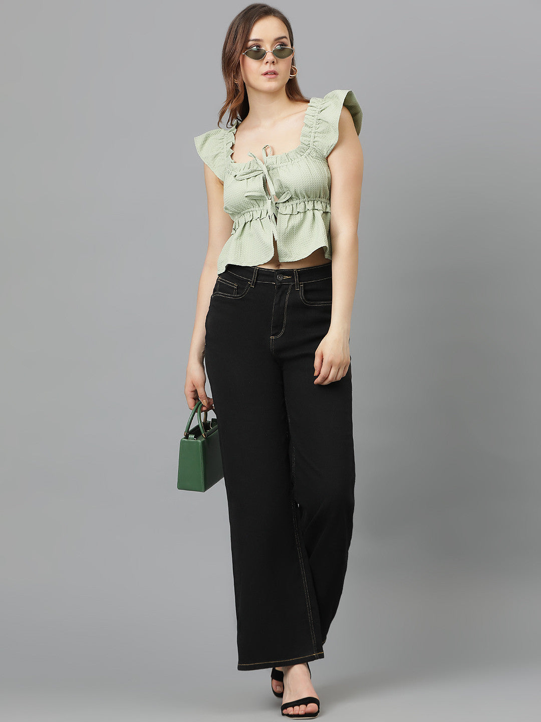 KOTTY Casual Solid Women Light Green Top 