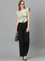 KOTTY Casual Solid Women Light Green Top 