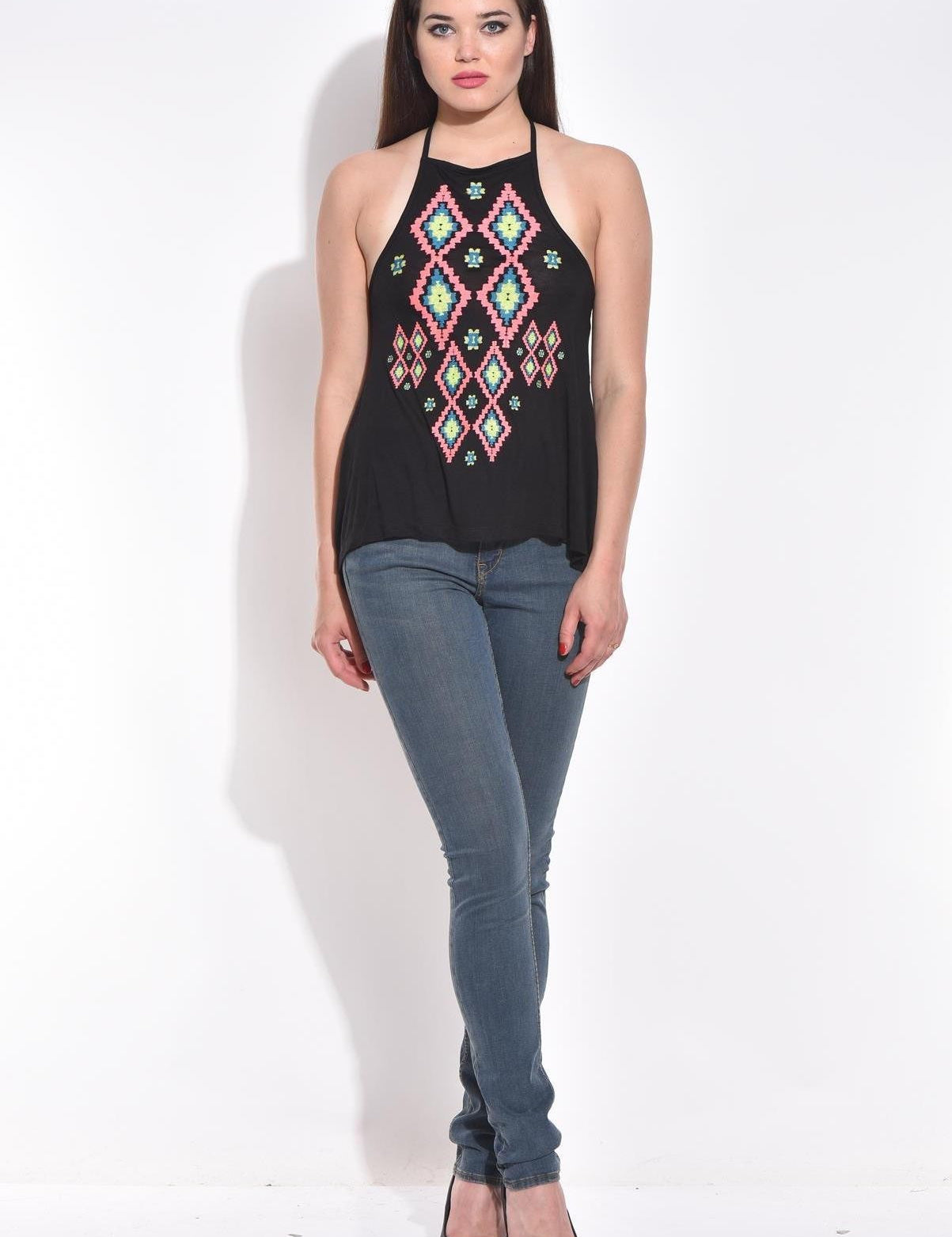 KOTTY Casual Sleeveless Printed Women Black Top 