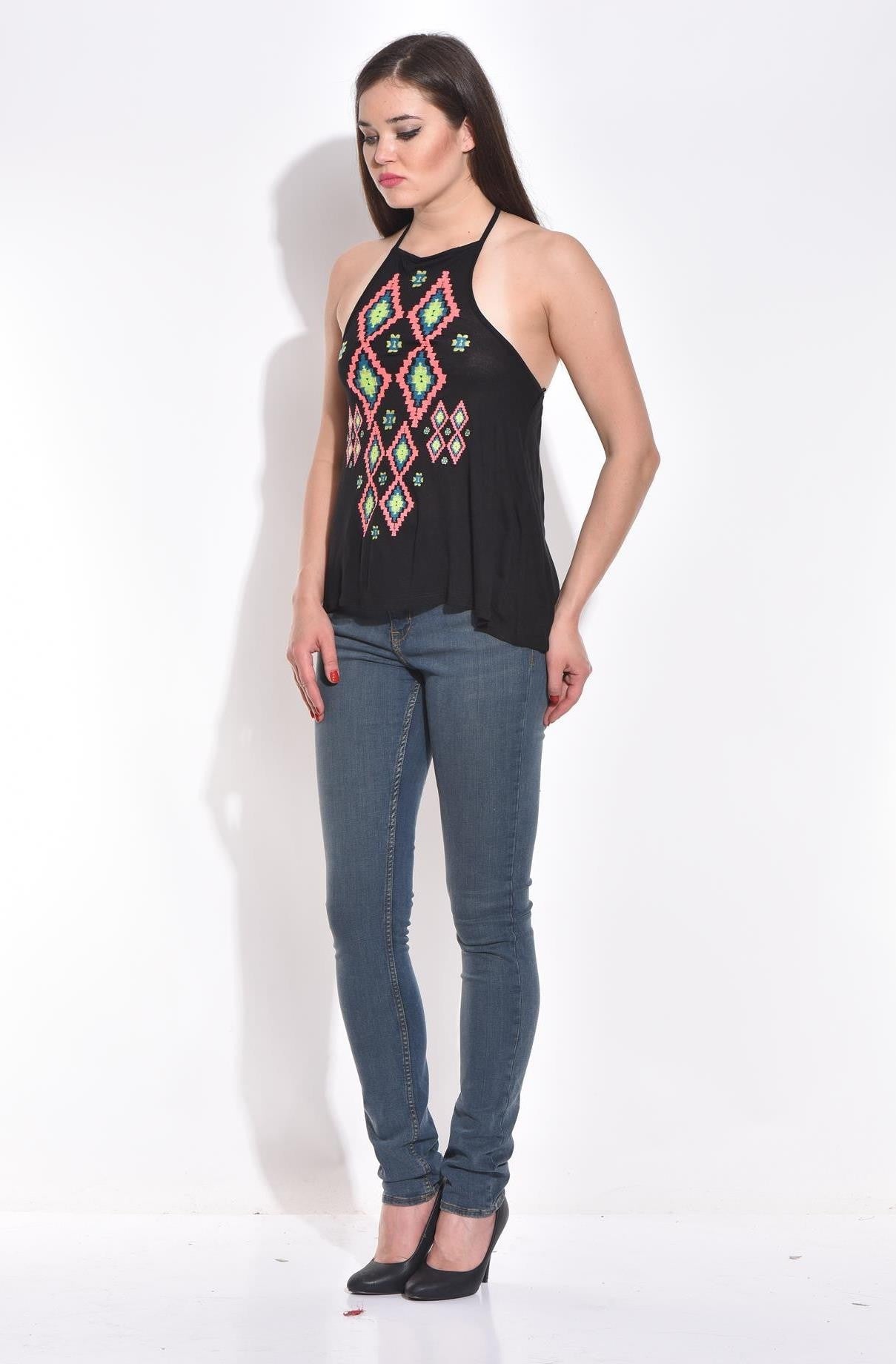 KOTTY Casual Sleeveless Printed Women Black Top 