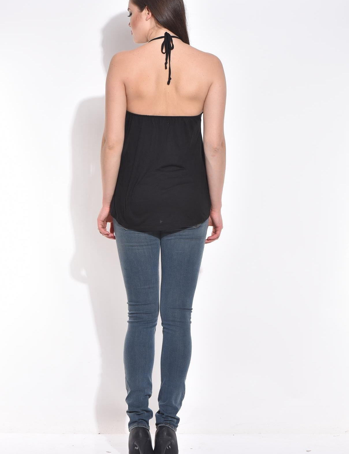 KOTTY Casual Sleeveless Printed Women Black Top 