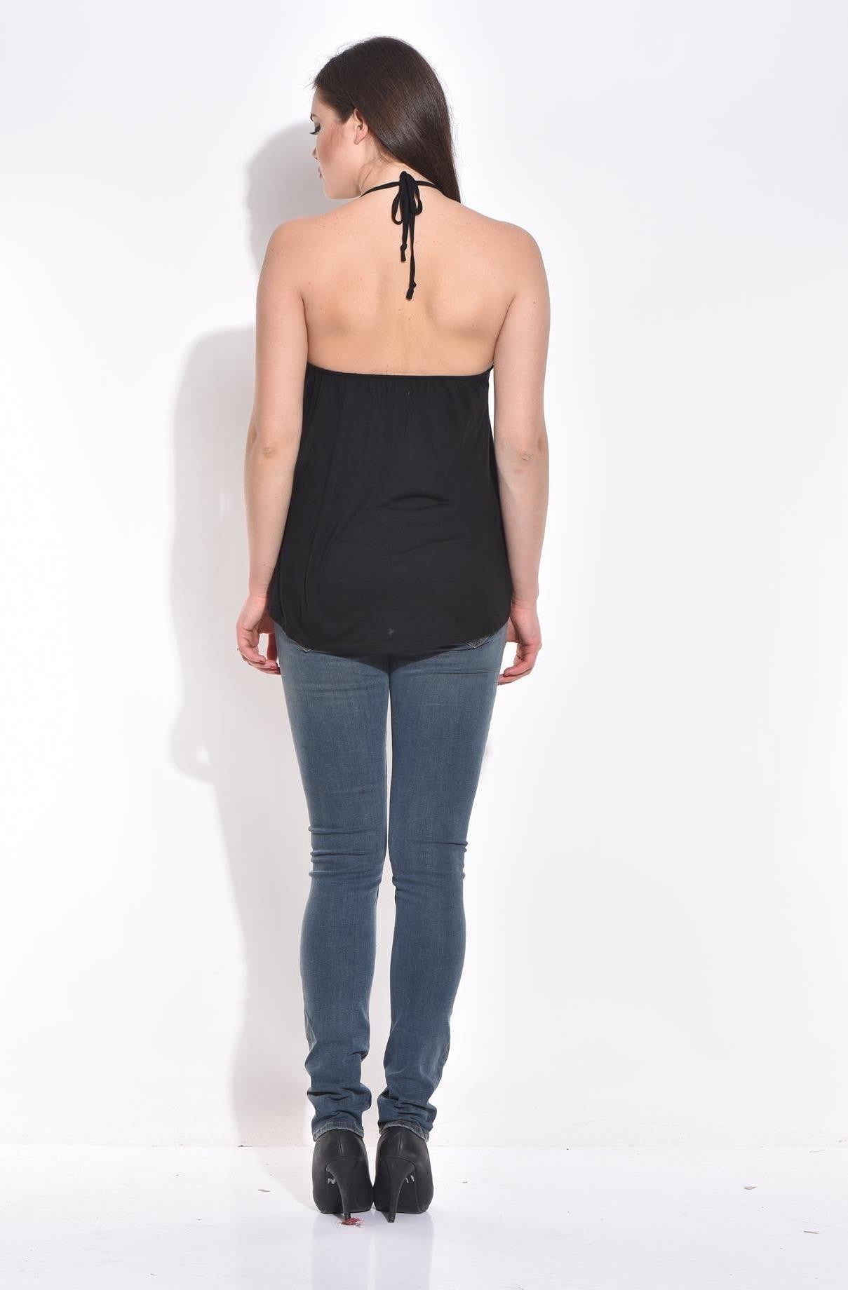 KOTTY Casual Sleeveless Printed Women Black Top 
