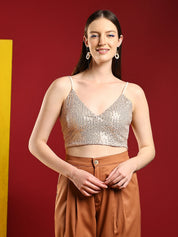 KOTTY Casual Embellished Women Beige Top 
